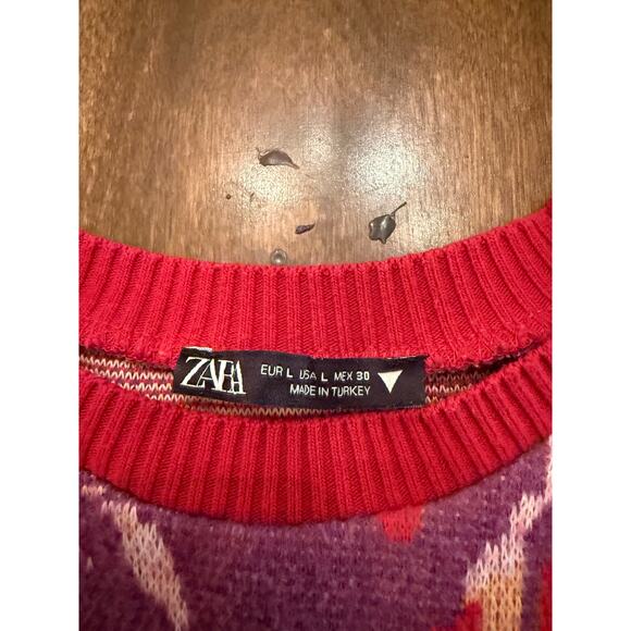 Zara Women’s Red Purple Swirl Print Knit Cropped Sweater Y2K Boho Size Large - Picture 4 of 8